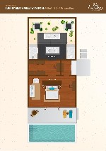 Plán vily pri bazéne na pláži Sunset Beach