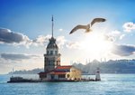 Seagull Flying near Maidens Tower in Istanbul at day